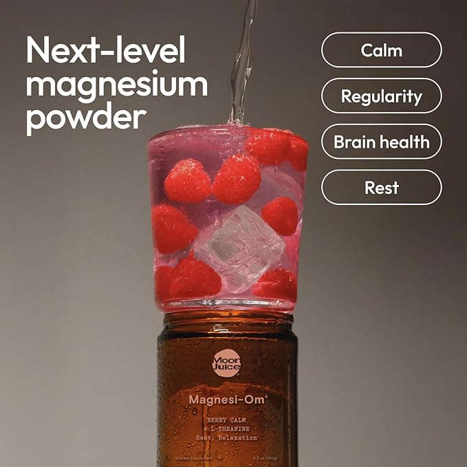 Moon Juice Magnesi-Om Magnesium Powder Supplement - Chelated Magnesium Complex + L-Theanine Blend for Rest, Relaxation & Regularity - Vegan, Non-GMO & No Sugar, Berry Sticks, 0.14 oz, 18 Servings