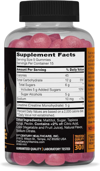21st Century Full Fuel 365 Creatine Monohydrate Gummies, 5g Per Serve, Muscle Strength, Recovery & Cognitive Support, Mixed Berry Flavor, 75 Gummies