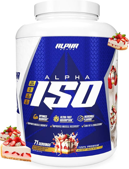Alpha Supps ISO, Low Carb 100% Whey Protein Isolate Powder, 25 Grams Per Serving, Helps Support Muscle Growth, Low Sugar and Gluten Free (Strawberry Shortcake, 5 lb)