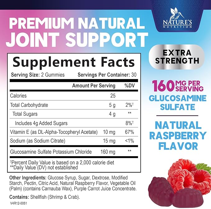 Joint Support Gummies - Glucosamine Plus Vitamin E Nature's Joint Support Supplement for Occasional Discomfort for Back, Knees & Hands - Cartilage & Joint Health & Flexibility Support - 60 Gummies