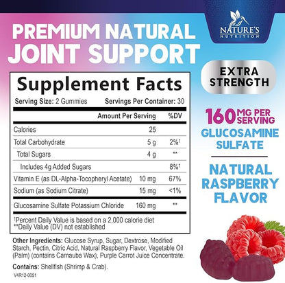 Joint Support Gummies - Glucosamine Plus Vitamin E Nature's Joint Support Supplement for Occasional Discomfort for Back, Knees & Hands - Cartilage & Joint Health & Flexibility Support - 60 Gummies