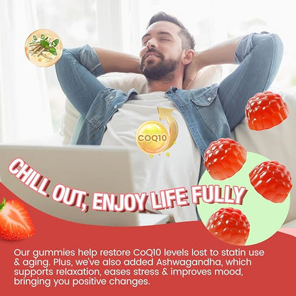 NATURE TARGET CoQ10 Gummies 200mg – High Absorption Coenzyme Q10 Supplements for Heart, Energy & Antioxidant with PQQ，Zinc & Ashwagandha, Strawberry Flavor, 90 Count