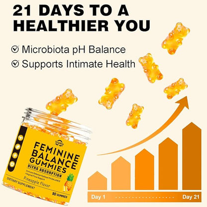 Suiyilary Feminine Probiotics Gummies for Women, Pineapple Gummies PH Balance, Premium Vaginal Health, Immune Support, Vegan, Gluten-Free, Hawaiian Pineapple 90 Gummies 45 Servings