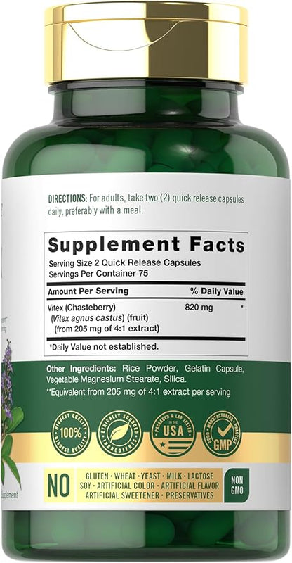 Carlyle Vitex Chasteberry Supplement | 150 Capsules | Vitex Agnus-Castus Fruit for Women | Non-GMO, Gluten Free