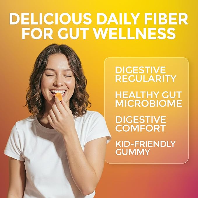 Fiber Glow Gummies – Prebiotic Fiber Gummies for Adults with Chicory Root for Digestive Health, Regularity & Gut Wellness - Vegetarian, Non-GMO, Orange & Mixed Berry Flavored, 60 Count