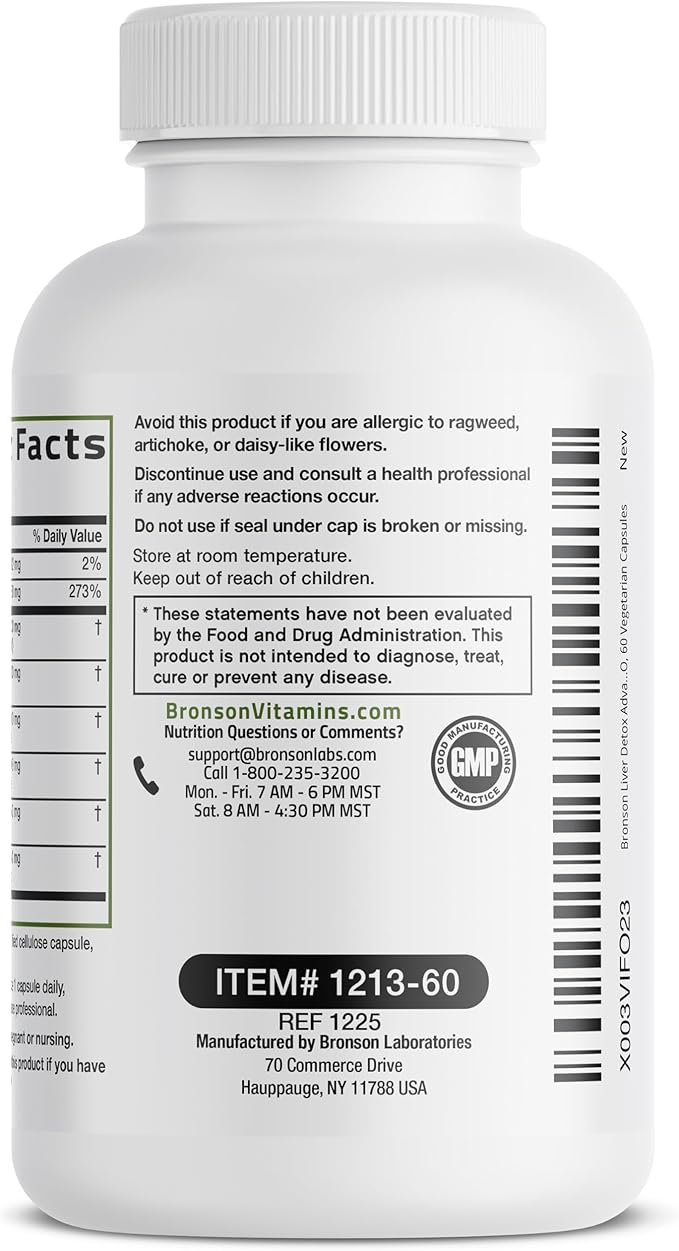 Bronson Liver Detox Advanced Detox & Cleansing Formula Supports Health Liver Function with Milk Thistle, Dandelion Extract, Turmeric, Artichoke Leaf & More, Non-GMO, 60 Vegetarian Capsules