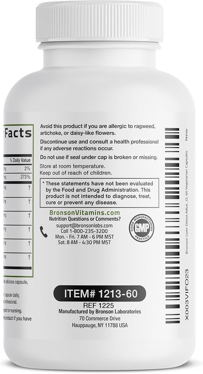 Bronson Liver Detox Advanced Detox & Cleansing Formula Supports Health Liver Function with Milk Thistle, Dandelion Extract, Turmeric, Artichoke Leaf & More, Non-GMO, 60 Vegetarian Capsules