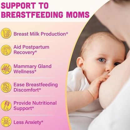 Lactation Supplement - Postpartum Lactation Support Gummies, with Milk Thistle, Moringa & Postnatal Vitamins, As Milk Supply Booster, Supports Mood, Breastfeeding & Postpartum Recovery - 30 Day Supply