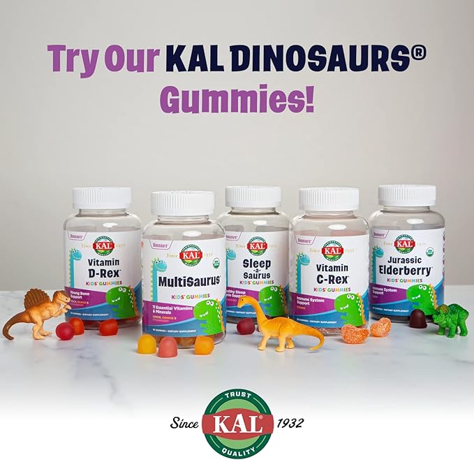 KAL DinoDophilus Probiotics for Kids - Chewable Kids Probiotic with 2 Billion CFU for Children's Gut Health and Digestion Support - Natural Black Cherry Flavor, 60 Chews