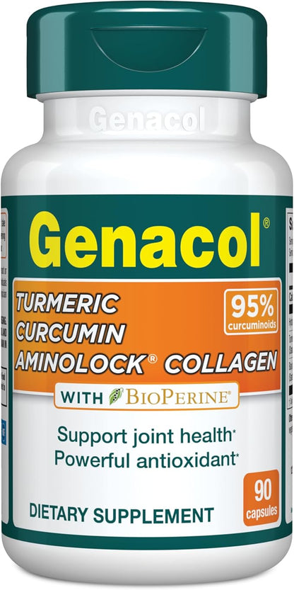 Genacol Turmeric Curcumin, Ultra-Hydrolyzed Collagen Peptides Supplement with Black Pepper Extract (BioPerine), Soothe Your Joints, Enhanced Absorption, 90 Capsules (30-Day Supply)