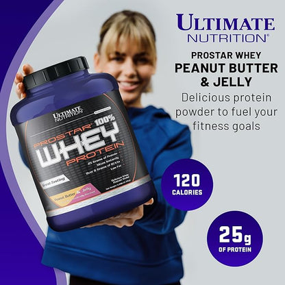 Ultimate Nutrition Prostar Whey Protein Powder Isolate, Peanut Butter & Jelly - Low Carb, High Protein Powder Shake for Muscle Gain & Recovery - Low Sodium, Low-Fat & Keto Friendly - 5.28 lbs Tub