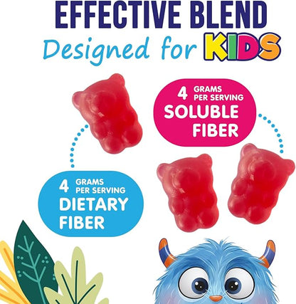 Fiber Gummies for Kids - Dietary Fiber 4g Per Serving - Daily Kids Fiber Gummy Supplement - Soluble Inulin Prebiotic Gummy for Digestive Health Support - Plant-Based Regularity Support - 60 Gummies