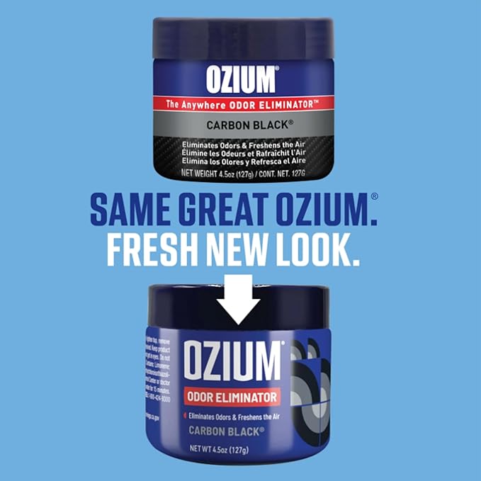 Ozium Air Sanitizer 4.5 oz Gel: Odor Eliminator for Strong Odor, Car Air Freshener (Carbon Black, 2 Packs)