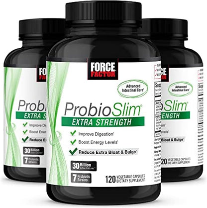 Force Factor ProbioSlim Extra Strength Probiotic Supplement for Women and Men with 30 Billion CFUs and Green Tea Extract for Gut Health Support, Bloating and Gas Relief, 360 Capsules, Pack of 3