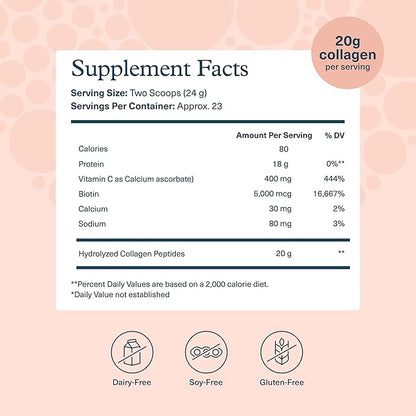 Youtheory Collagen Powder - 20 g Hydrolyzed Collagen Peptides - with Vitamin C, Biotin & Amino Acids - Supports Joint & Bone Health* - Bioavailable Nutrition - Vanilla - 20 oz (21-Day Supply)