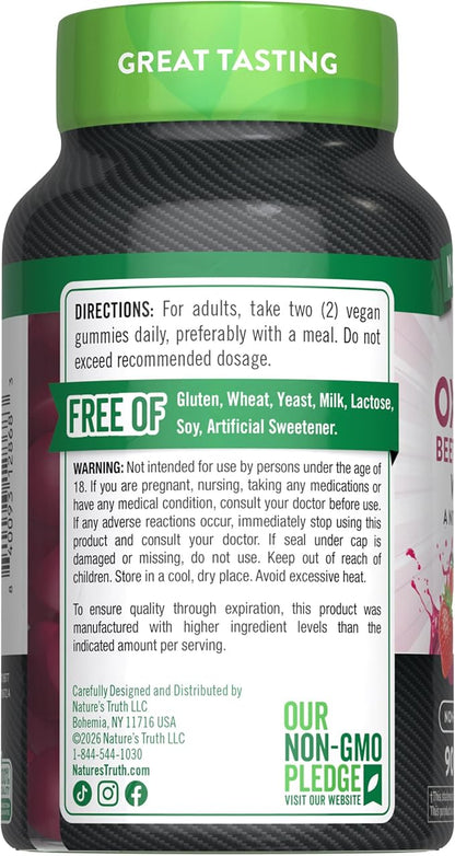 Nature's Truth Nitric Oxide Beet Root Gummies | 90 Count | with Nitrates | for Men and Women | Vegan, Non-GMO & Gluten Free Supplement