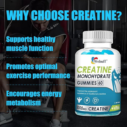 Creatine Gummies Monohydrate Complex 5000mg 60 Count Gummies Taurine + Vitamin B6 for Muscle Strength, Muscle Builder, Energy Boost, Pre Workout (60 Count (Pack of 2))