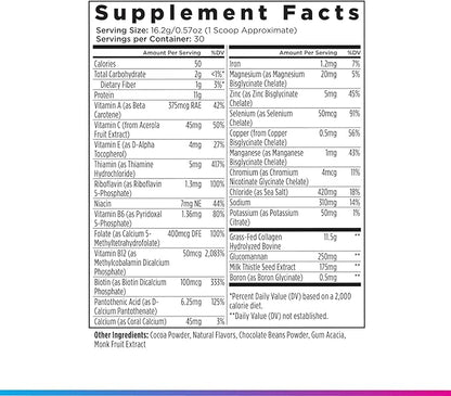 Livingood Daily Collagen Powder for Women & Men, Grass Fed Hydrolyzed Collagen Peptides, Protein & Multivitamins for Healthy Hair, Skin & Nails, Keto & Paleo, Gluten Free, Chocolate, 30 Servings