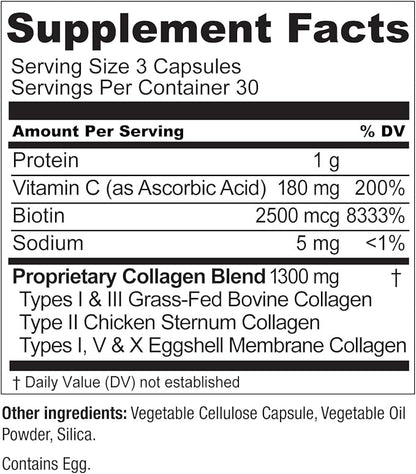 Live Conscious Beyond Collagen Multi Collagen Capsules - Types I, II, III, V & X - Hydrolyzed Blend with Biotin & Vitamin C for Hair, Skin, Nails 90 Capsules