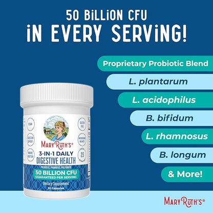 MARYRUTH'S 3-in-1 Probiotics for Digestive Health | Prebiotic & Postbiotic | Gut Health Supplement for Women & Men | 23 Unique Strains | Immune Support | 50 Billion CFU | 30 Servings