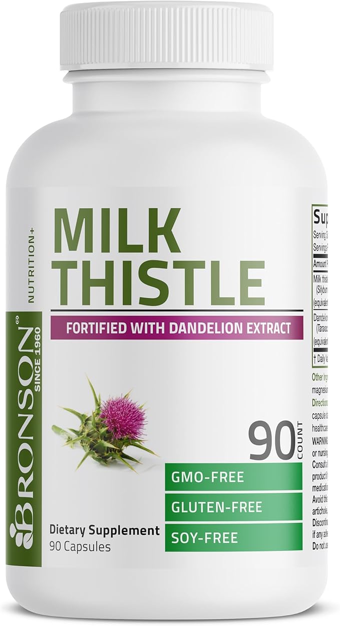 Bronson Milk Thistle Silymarin Marianum & Dandelion Extract Liver Health Support, Antioxidant Support, Detox, 90 Capsules