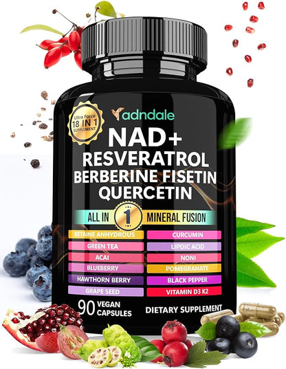 Adndale Liposomal NAD Supplement. Longevity Formula NMN Supplement Alternative. 90CT Advanced NAD+ Resveratrol