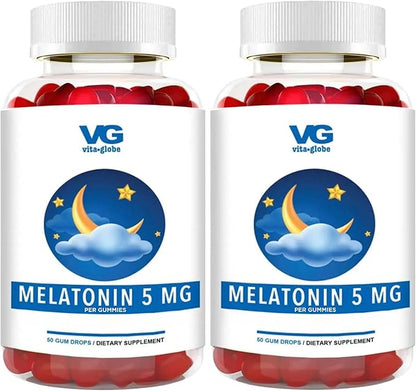 VITA GLOBE Melatonin Gummies 5mg, Sleep Aid Gummies, Sugar Free- Non-GMO, Vegan and Sleep Aid Supplement, Supports Relaxation & Healthy Sleep Cycle, 50 Count Sleep Aid Gummy (Pack of 2)