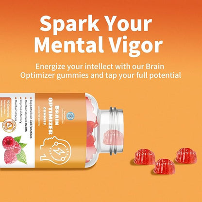 Gummies - Brain Supplement for Memory, Focus & Attention - Cognitive Support with Magnesium, Omega 3, Ashwagandha - 90 Count Raspberry Flavor
