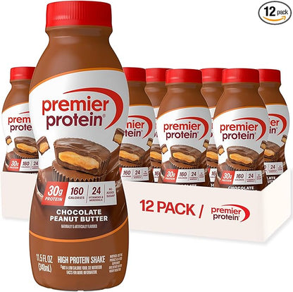 Premier Protein Shake, Chocolate Peanut Butter, 30g Protein, No Added Sugar, 24 Vitamins & Minerals to Support Immune Health, 11.5 fl oz, 12 Pack