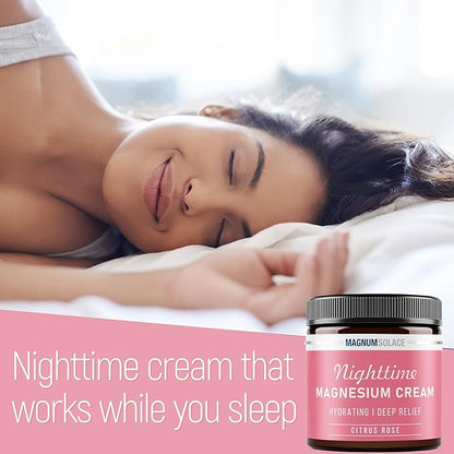 Magnum Solace Magnesium Lotion – Nighttime Magnesium Cream – Apply to Leg Muscles, Arms or Chest - Topical Magnesium Chloride – USA Made and Safe for Kids (Citrus Rose) 4 Fl Oz (Pack of 1)