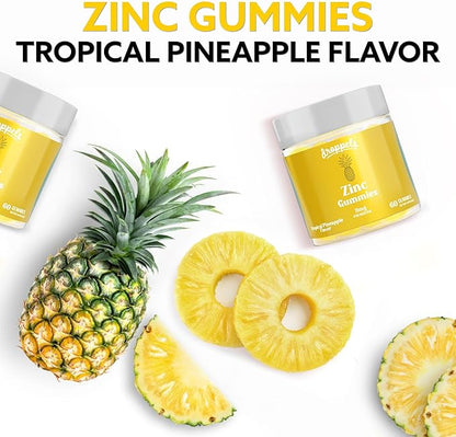 Droppels Zinc Citrate Gummies 11mg – Immune Support & Skin Health Supplement | Vegan, Plant-Based, Gluten Free, Gelatin Free, Non-GMO | Tropical Pineapple Chewable Zinc for Adults, 60 Count