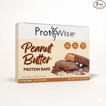 ProtiWise Peanut Butter High Protein Snack Bars – Convenient On-The-Go Snack, 15g Protein, 160 Calories – Gluten-Free, Peanut Butter Flavor – 7 Count Box