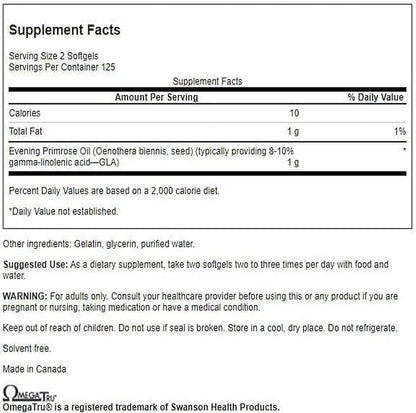 Swanson Evening Primrose Oil (Omegatru) 500 Milligrams 250 Sgels