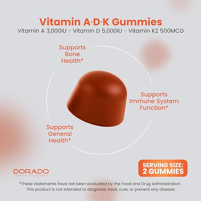 ADK Gummies Vitamin D3 K2 (60 Sugar Free Gummies) Vitamin D3 K2 10000iu/ 5000iu - Supplement with D & K - 10 Vegan Supplement - Delicious Raspberry Flavor - Non GMO & USA Made - 60 Count