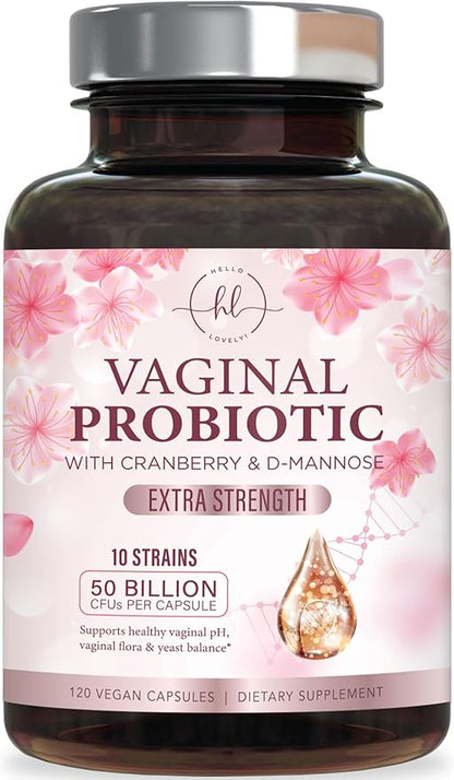Vaginal Probiotics for Women - Gently Support Feminine Health, pH Balance, Healthy Odor & Vaginal Flora - 50 Billion CFU per Capsule - Improved Formula with Lactobacillus & Cranberry - 120 Capsules