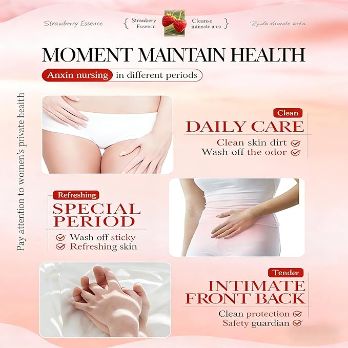 Feminine Cleansing Bar for Women, Yoni Bar, Ph-Balanced Formula, Remove Odor, Moisturize&Soften, Clean &Gentle Ingredients, Strawberry Scent, Velvety Texture for Daily Intimate Hygiene, Red