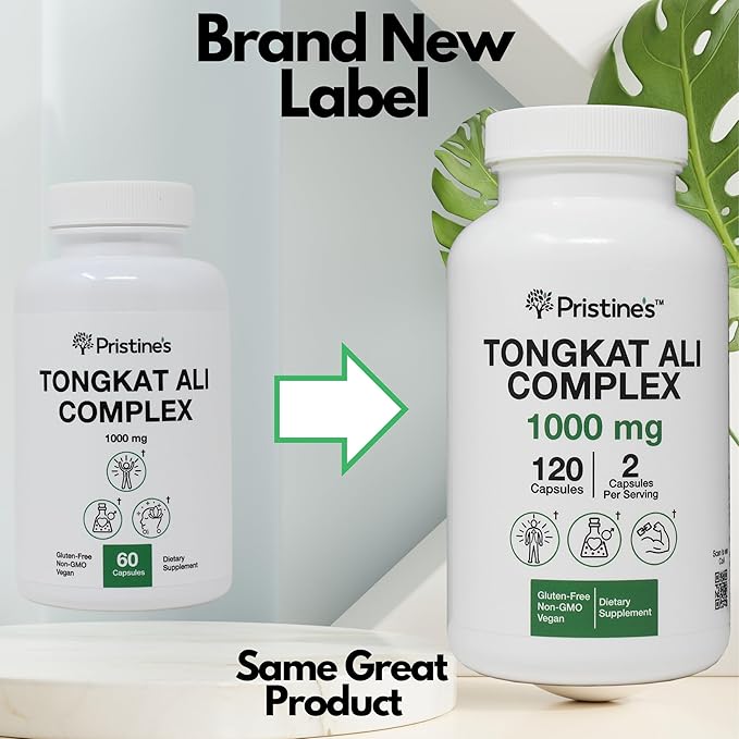PRISTINE'S Tongkat Ali 1000mg 180 Day Supply (3 Pack) - Athletic Performance Support - Lean Mass Muscle Building Herbal Supplement for Men & Women - Vegan, Gluten Free, Non GMO