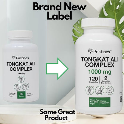 PRISTINE'S Tongkat Ali 1000MG Extract Capsule Supplement (3-Pack) -30 Day Supply - Athletic Performance Support - Mens Health & Lean Muscle Mass - Immunity Support