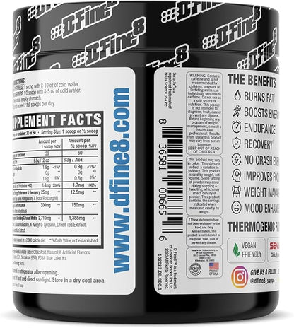 Thermogenic Pre-Workout Energy Powder & Shredding Supplement, Boost Energy Mood & Focus, Sugar Free, Contains Senactiv, Endurance, 300mg Caffeine, N-Acetyl-L-Tyrosine (Bada Bing Blue Cherry)