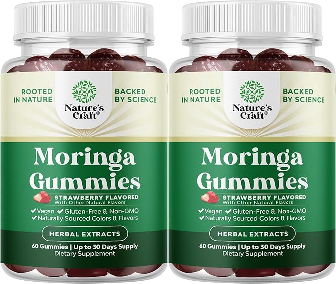 Extra Strength Moringa Gummies for Women - Natural Antioxidant Green Superfood Gummy Vitamins for Women with 10:1 Moringa Extract - Vegan Non-GMO & No Artificial Flavors or Colors - 60 Count (2 Pack)