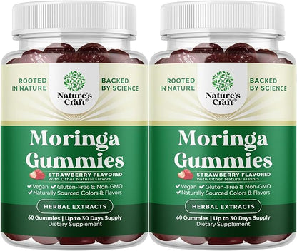 Extra Strength Moringa Gummies for Women - Natural Antioxidant Green Superfood Gummy Vitamins for Women with 10:1 Moringa Extract - Vegan Non-GMO & No Artificial Flavors or Colors - 60 Count (2 Pack)