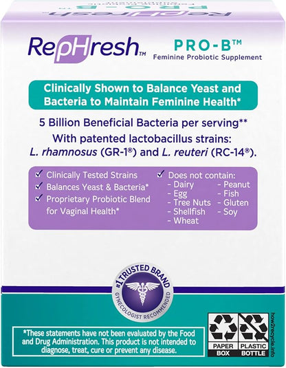 RepHresh Pro-B Probiotic Supplement for Women, 30 Oral Capsules