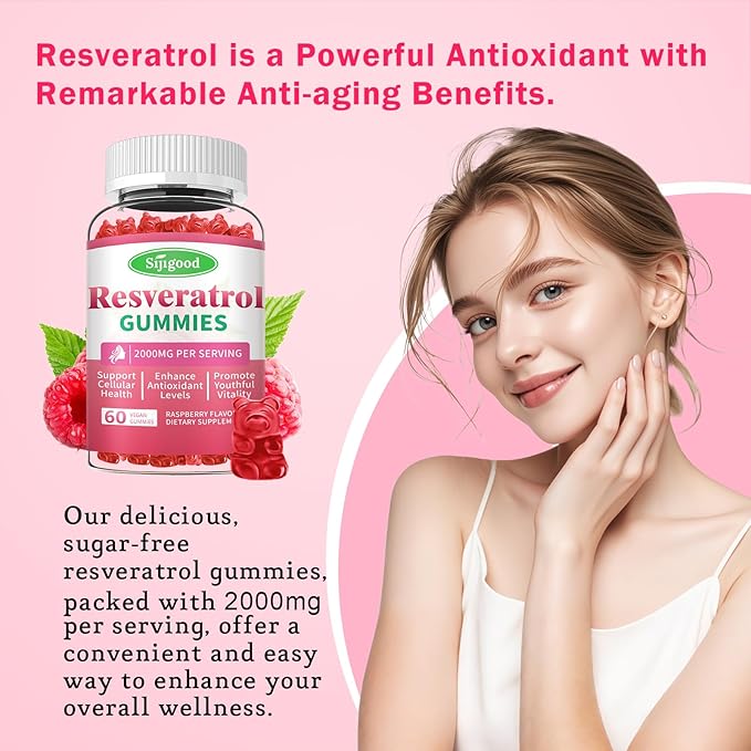 Organic Resveratrol Gummies for Women - Sugar Free Resveratrol-Nutritional-Supplements for Antioxidant Support, Cellular Health, Immunity, Brain & Energy, Raspberry Flavor, 120 Count
