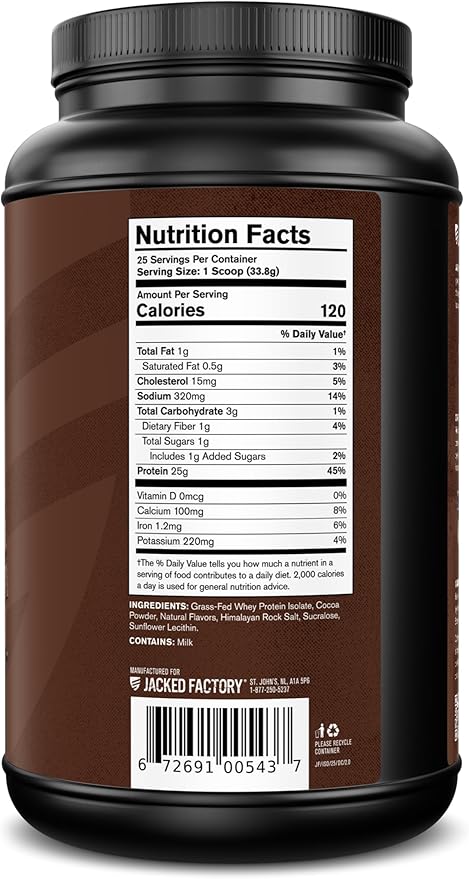 Jacked Factory Authentic ISO Whey Protein Isolate Powder - Low Carb, Non-GMO Muscle Building Protein w/No Fillers, Post Workout Recovery, Dark Chocolate - 25 Servings