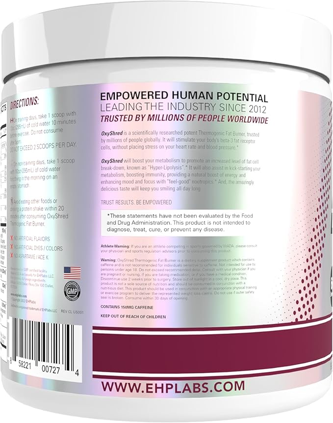 EHP Labs OxyShred Pre Workout Powder & Shredding Supplement - Preworkout Powder with L Glutamine & Acetyl L Carnitine, Energy Boost Drink - Passionfruit, 60 Servings