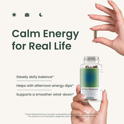Cortisol Balance Supplement – Supports Stress, Focus & Daily Energy – with Ashwagandha, Rhodiola Rosea, L-Theanine, Magnesium, Zinc & B6 – Adaptogen Formula – Vegan Capsules