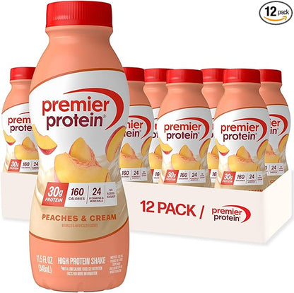 Premier Protein Shake, Peaches & Cream, 30g Protein, No Added Sugar, 24 Vitamins & Minerals to Support Immune Health, 11.5 fl oz, 12 Pack