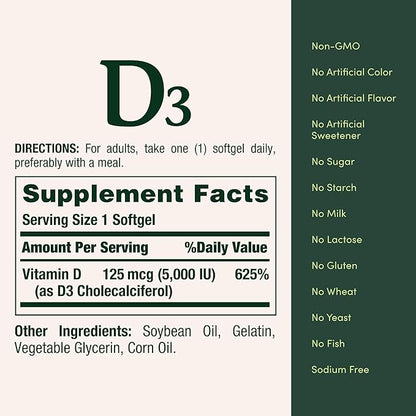Nature's Bounty Vitamin D, Supports Immune Health & Bone Health, 2000IU Vitamin D3, 150 Softgels