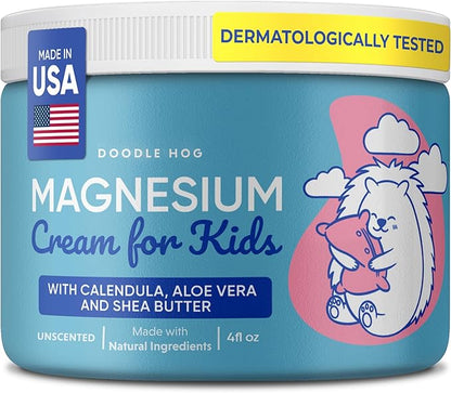 DOODLE HOG Magnesium Cream for Kids - Soothing Relief & Relaxation with Calendula, Aloe Vera, Shea Butter - Bedtime Magnesium Lotion for Kids Sleep - (4 oz, Unscented)
