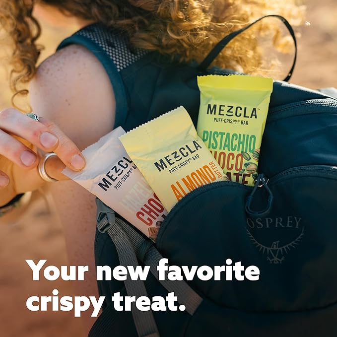 Mezcla Puff Crispy Protein Bars, Gluten Free & Vegan Protein Bars, 10g Protein, Alt for Crispy Rice Treat, Granola Bars & Breakfast Bars, Healthy Snacks for Adults, Almond Butter Chocolate, 1 Count